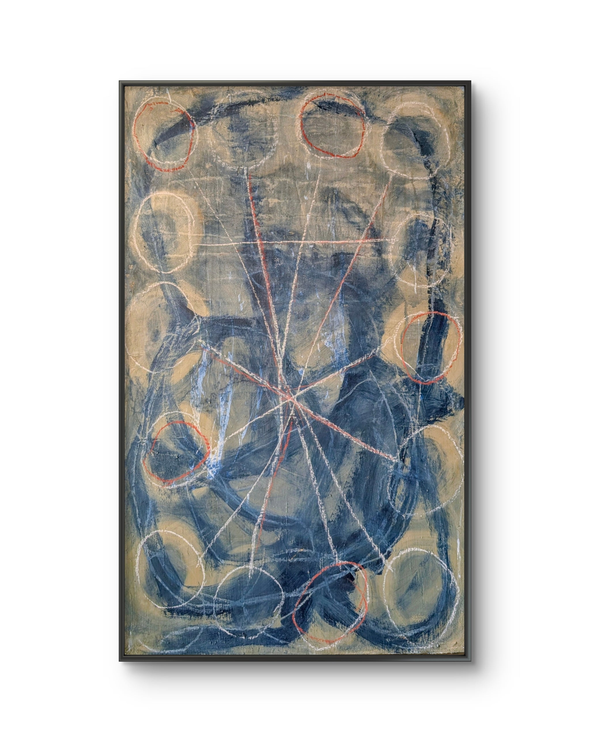 110.0cm cm großes natur; blau; beige; geometrisches Original Gemälde Anderer Meinung sein - Bildende Kunst sofort lieferbar – großes Leinwandbild für Wohnzimmer über Sofa, direkt versandbereit