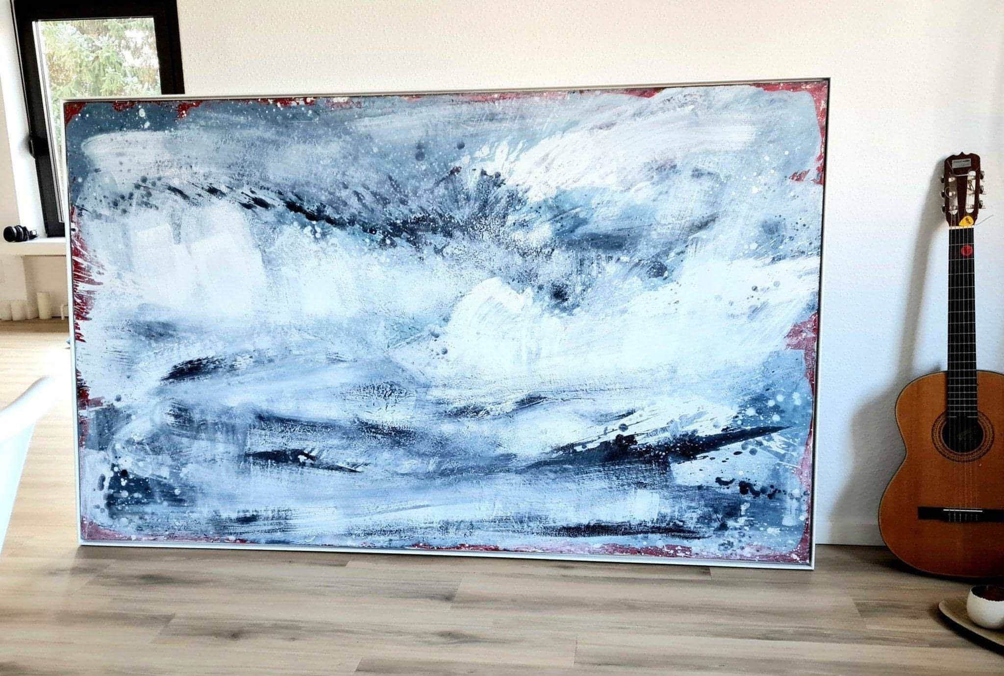 Blaues xxl Bild Morgentau – sofort versandbereites Leinwandbild in nan, großes Kunstwerk für moderne Wohnräume