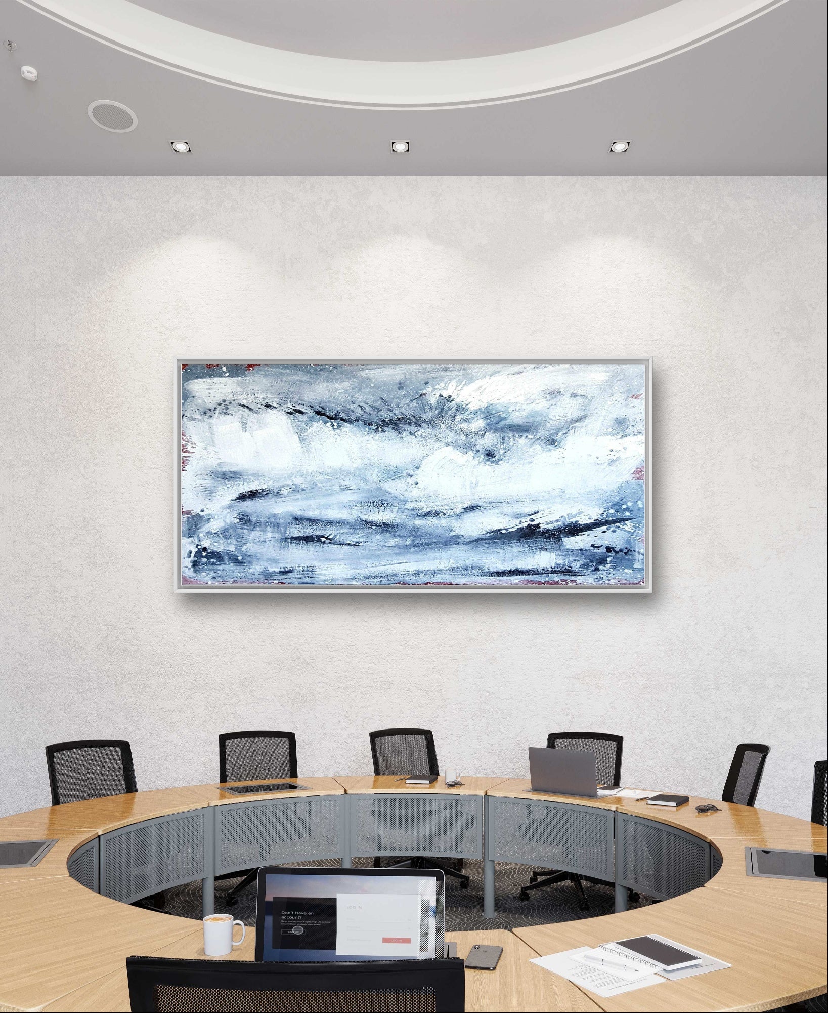 Detailaufnahme Blaues xxl Bild Morgentau – direkt lieferbares Acrylbild in nan, moderne Wandkunst für Interior Design