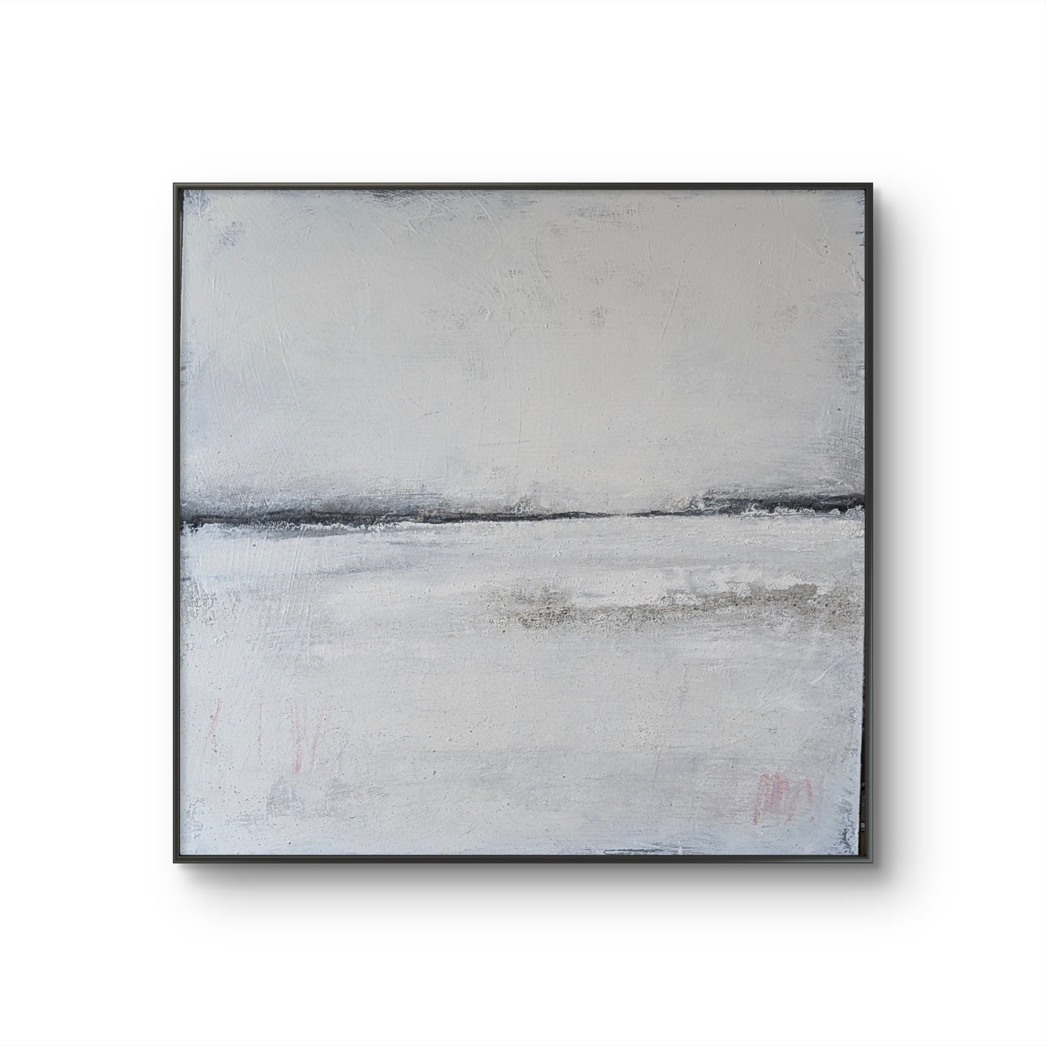 Abstraktes Gemälde – 100 x 100 cm Landgang weiß - Studienreihe – Abstrakte Wandkunst über Sofa
