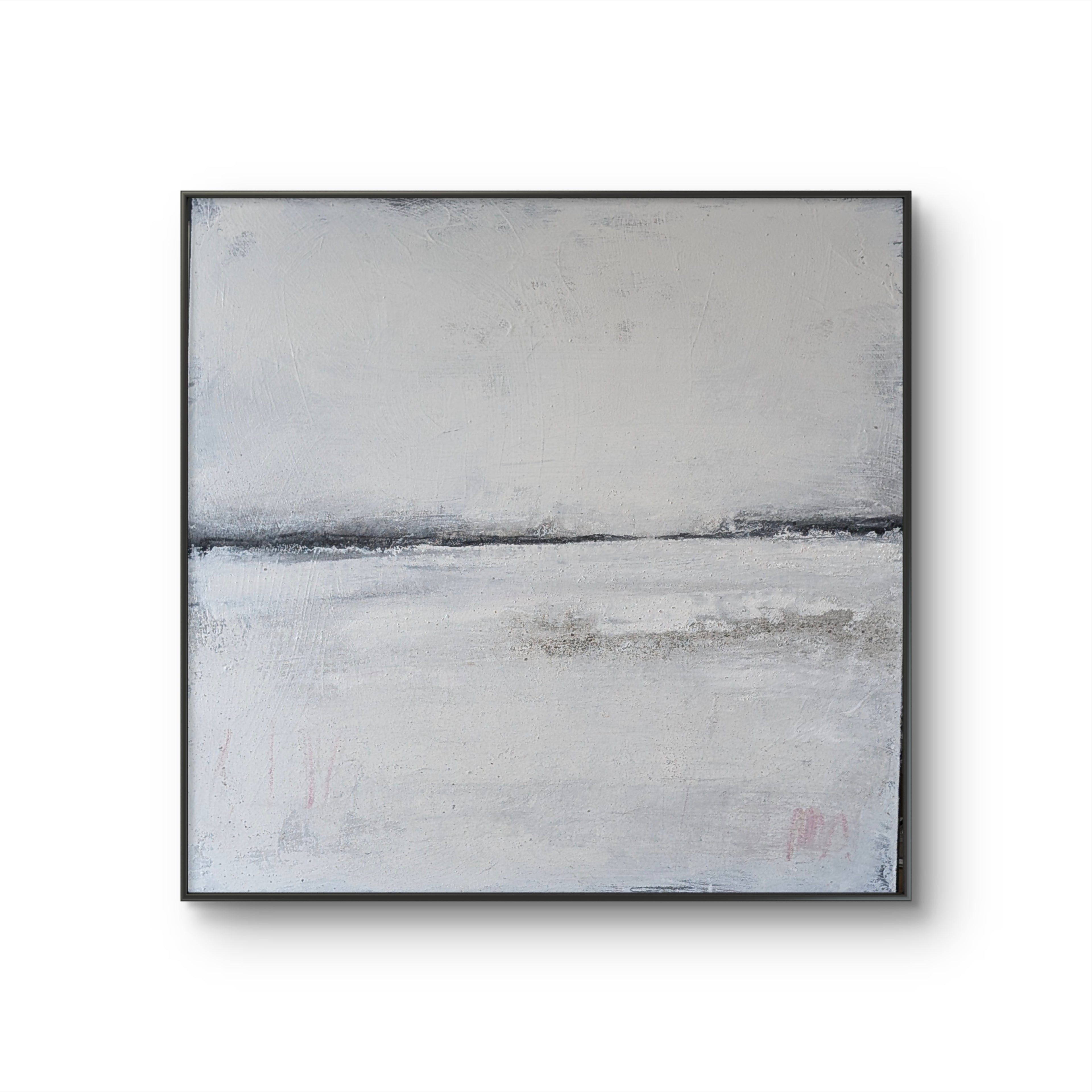 Abstraktes Gemälde – 100 x 100 cm Landgang weiß - Studienreihe – Abstrakte Wandkunst über Sofa