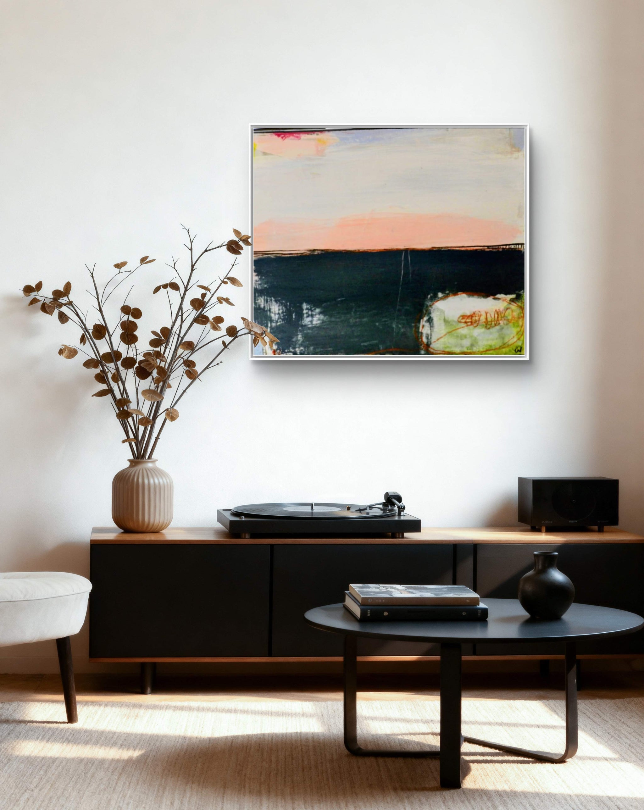 Abstraktes Gemälde schwarz pastell "Am Rande der Weite"