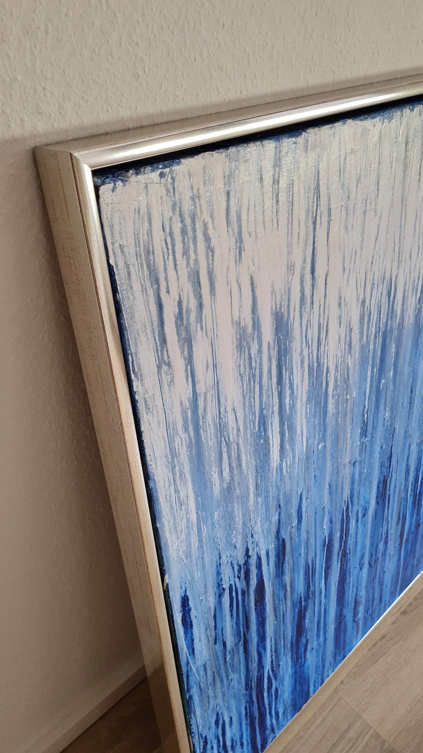 blau weißes Bild - Kratztechnik als Auftragsbild auf 100 x 70 cm Leinwand Abstrakte Bilder & moderne Auftragsmalerei, abstrakte große bilder online kaufen, Auftrags Malere