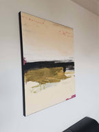 Abstraktes Gemälde in Beige und Olive – Abstrakte Wandkunst über Sofa