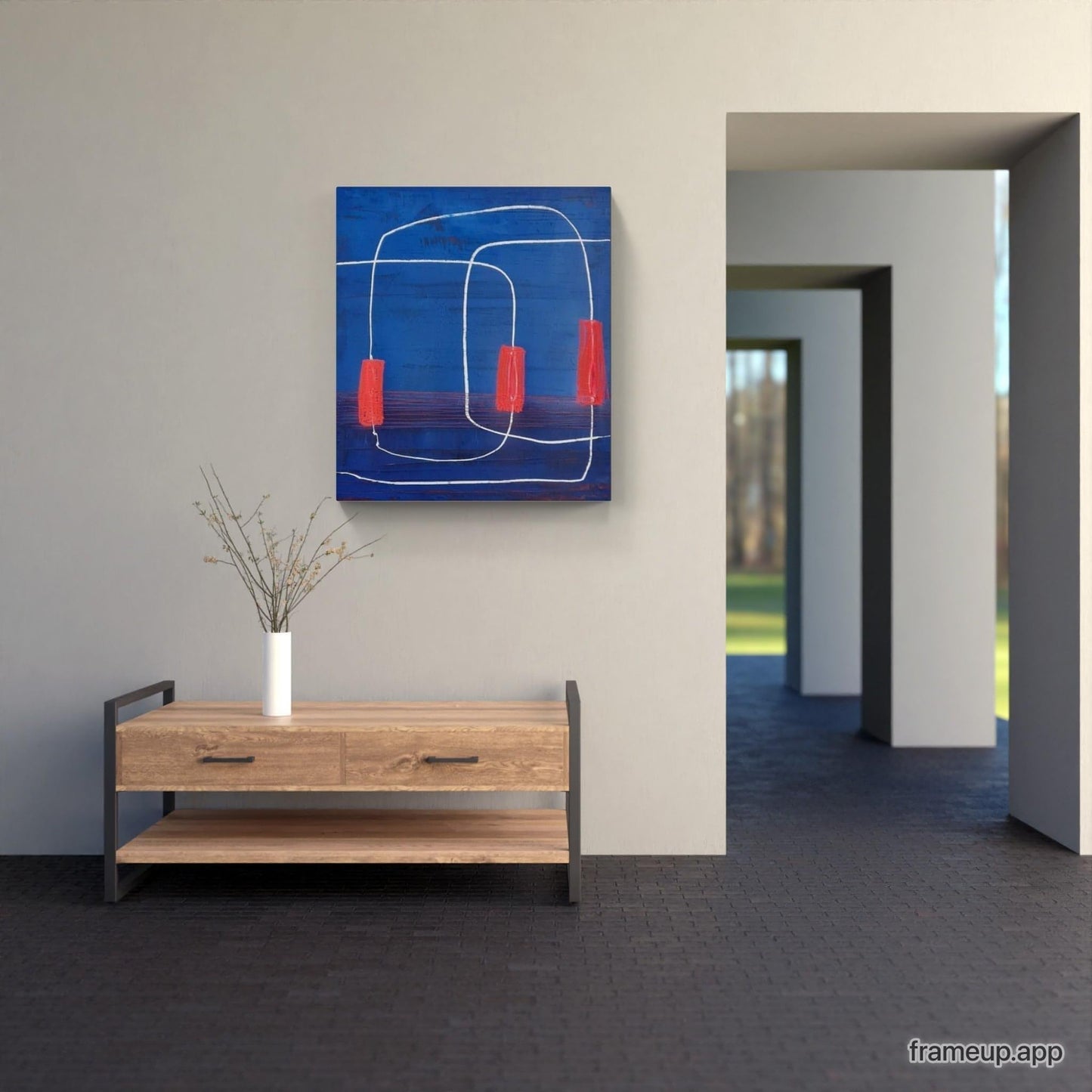 Kraftvolle Harmonie: Ein abstraktes moderndes Gemälde in Blau Rot Abstrakte Bilder & moderne Auftragsmalerei, abstrakte große bilder online kaufen, Auftrags Malere