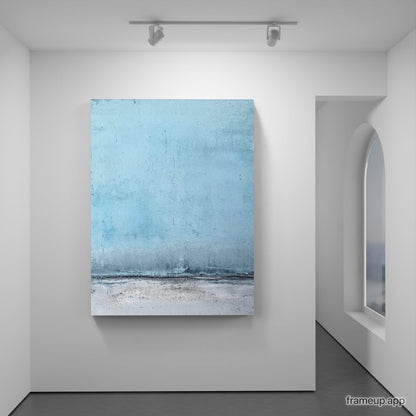 Abstraktes blaues Bild in verschiedenen Blautönen, inspiriert von einer Landschaft Abstrakte Bilder & moderne Auftragsmalerei, abstrakte große bilder online kaufen, Auftrags Malere