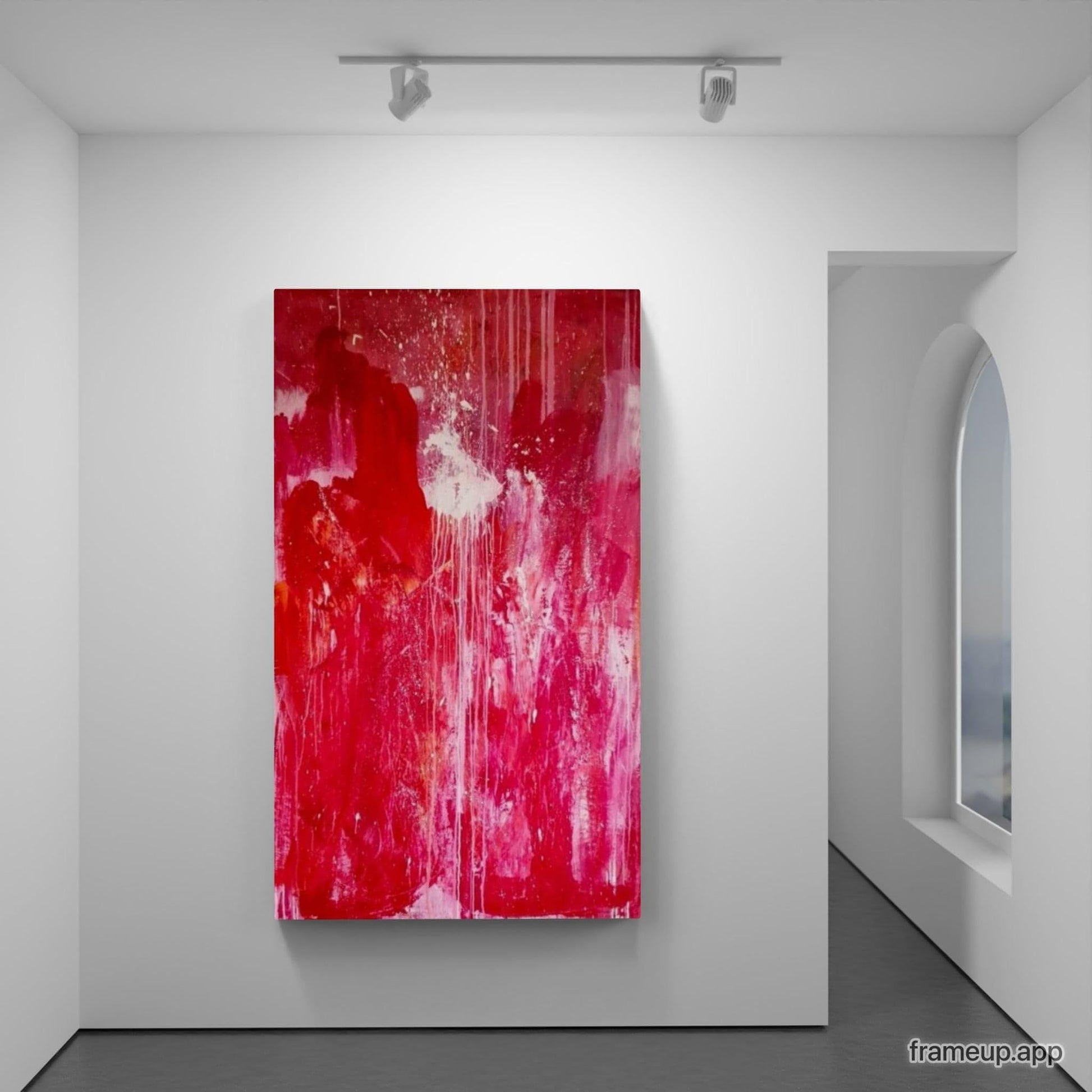  115 x 185 cm - inkl. Schattenfugenrahmen / Ideenrunde / rot  abstrakte acrylbilder auf leinwand