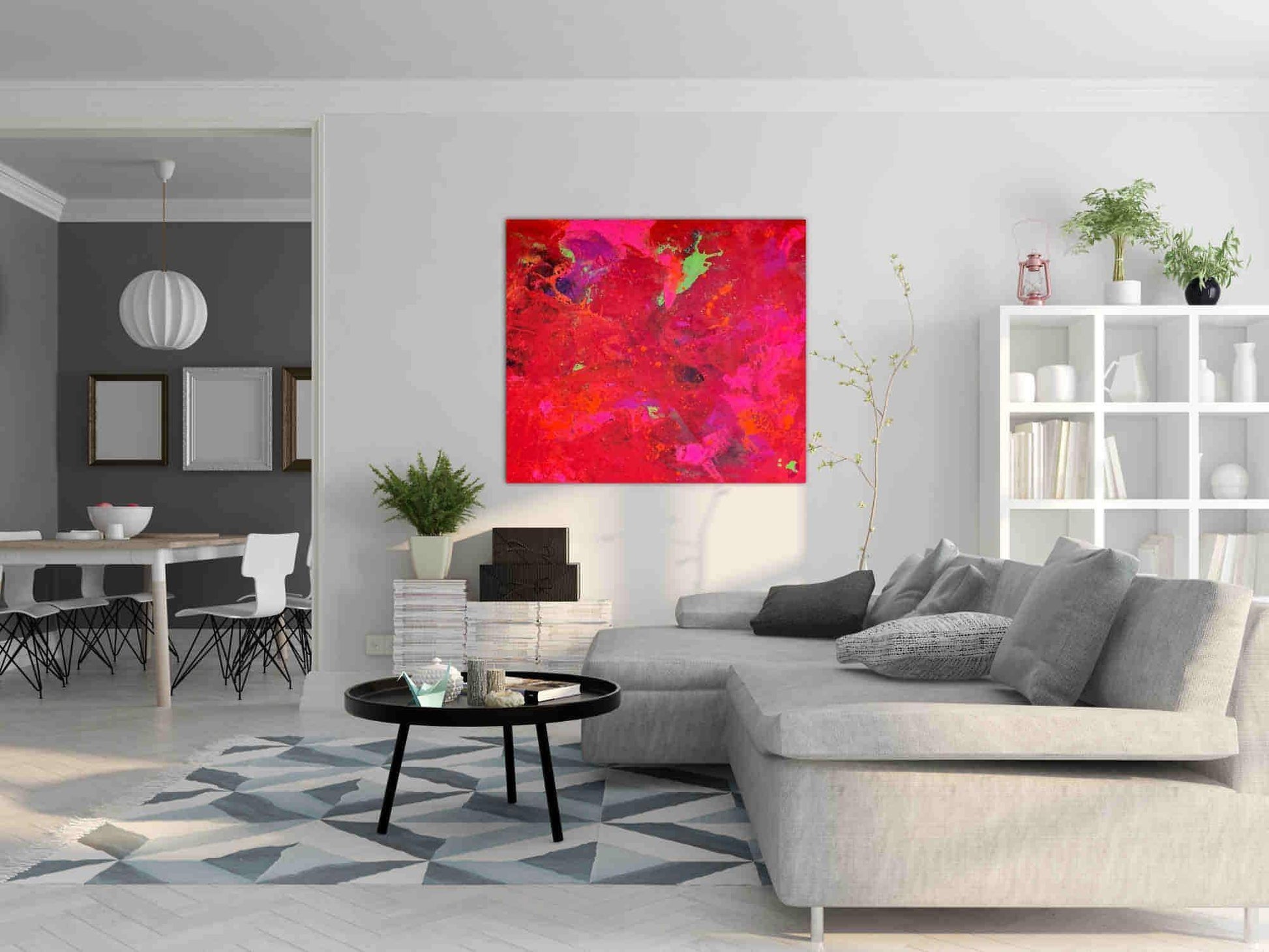 Rotes schwungvolles Gemälde als Auftragsbild geben und Leidenschaft zum Ausdruck bringen Abstrakte Bilder & moderne Auftragsmalerei, abstrakte große bilder online kaufen, Auftrags Malere