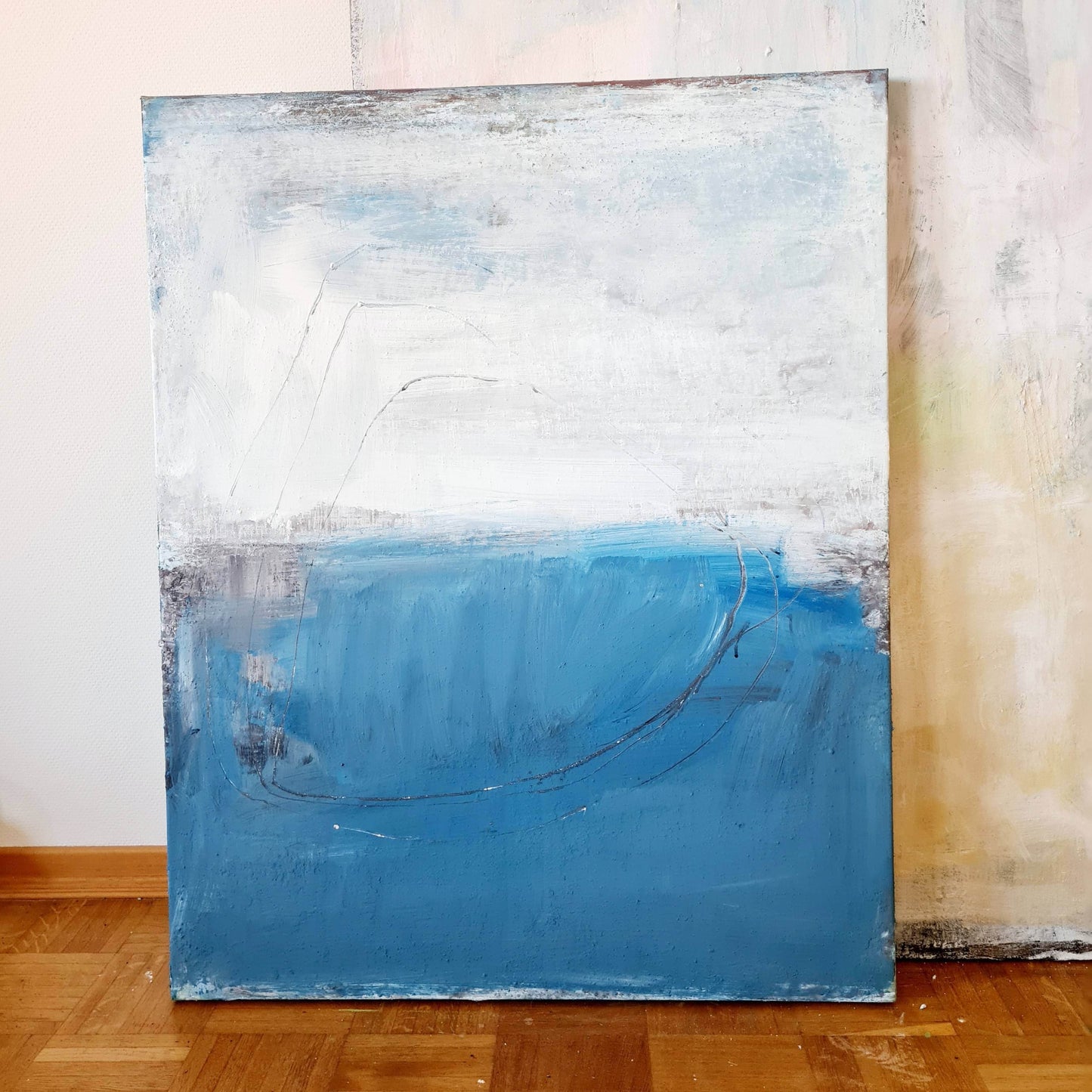 Meeresschwingung in Blau: Individuelles Auftragsbild Abstrakte Bilder & moderne Auftragsmalerei, abstrakte große bilder online kaufen, Auftrags Malere