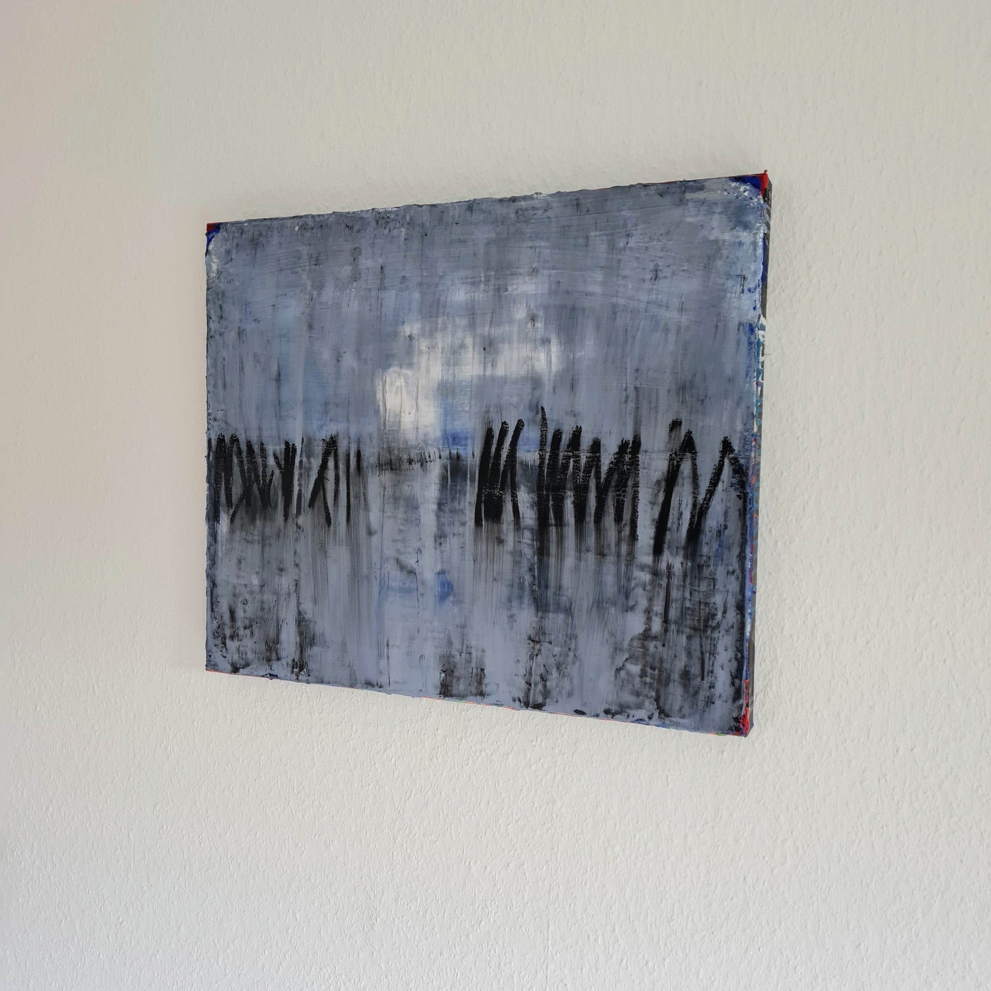  Indianerdorf / 50 x 60 cm / blau  acrylbilder auf leinwand