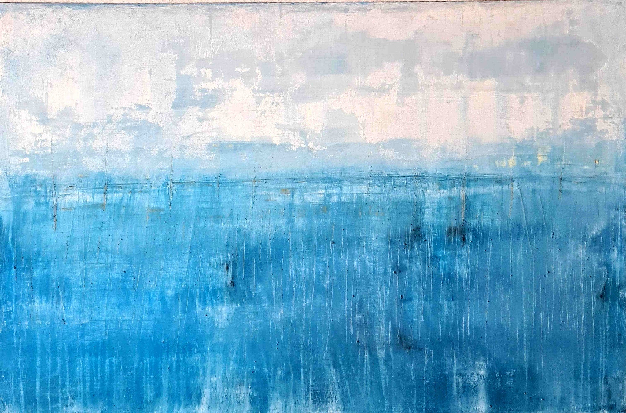 Kälteeinbruch – modernes Leinwandbild, Detailansicht Motiv 1.0. Kälteeinbruch – Friedvolle Landschaft mit Textur und Kontrast
Dieses Gemälde verbindet eine spezielle Kratztechnik mit S