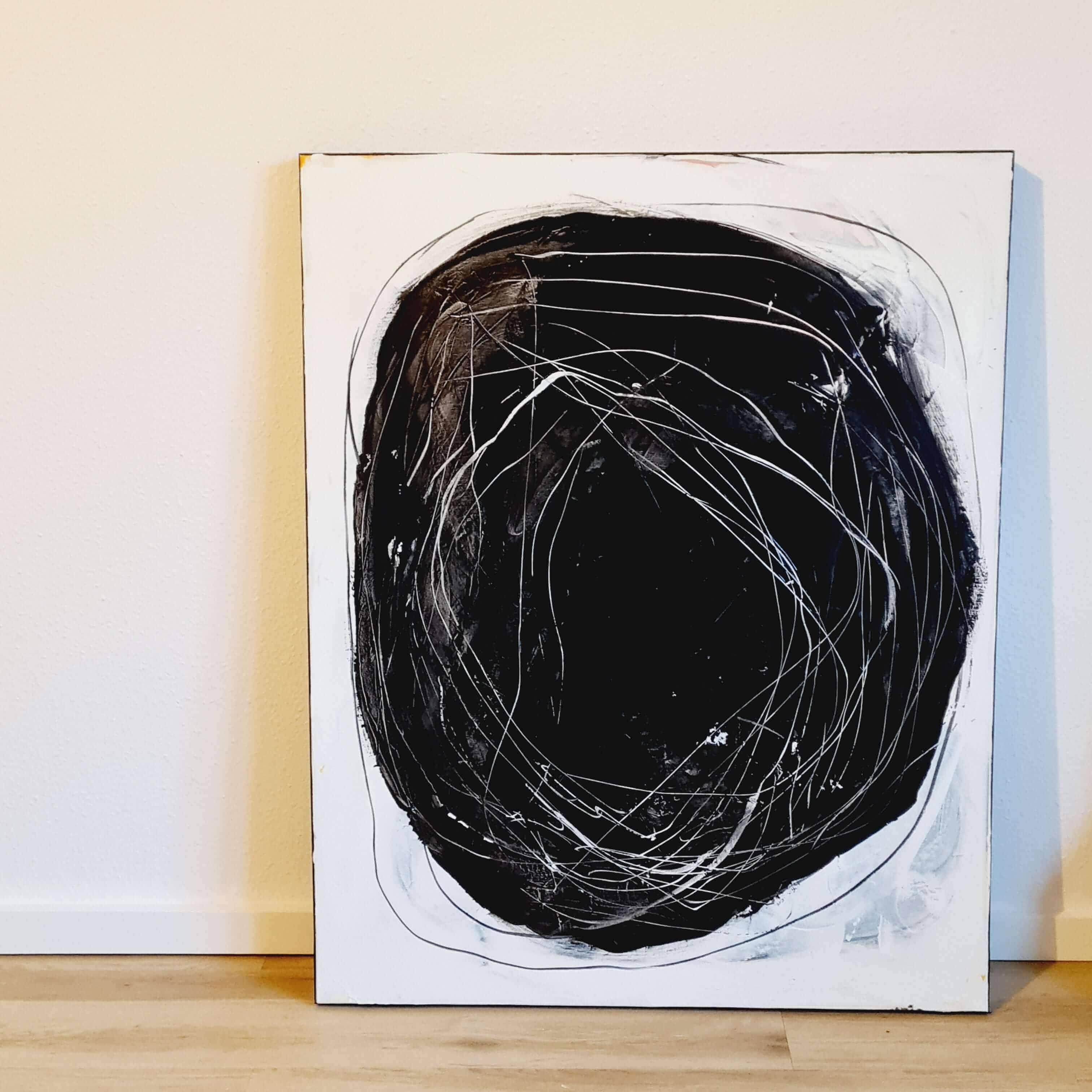 Abstraktes Gemälde Weiß – Schwarzweisse-modernde-bilder – Abstrakte Wandkunst über Sofa