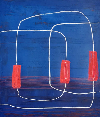Auftragskunst, abstrakte Bilder, Kraftvolle Harmonie: Ein abstraktes moderndes Gemälde in Blau Rot,blaue-auftragsbilder, abstrakte Bilder kaufen ,