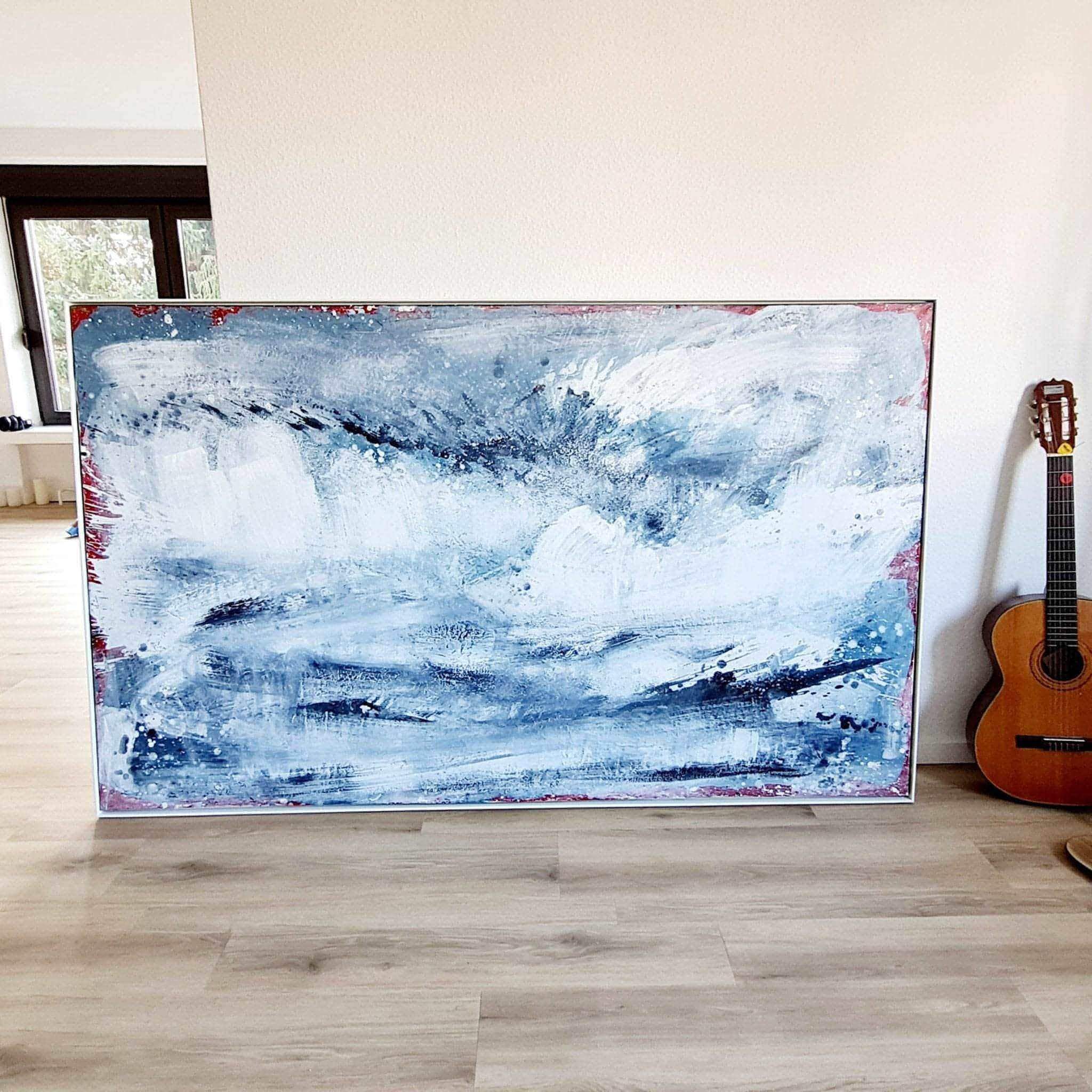 Blaues xxl Bild Morgentau – sofort versandbereites Leinwandbild in nan, großes Kunstwerk für moderne Wohnräume