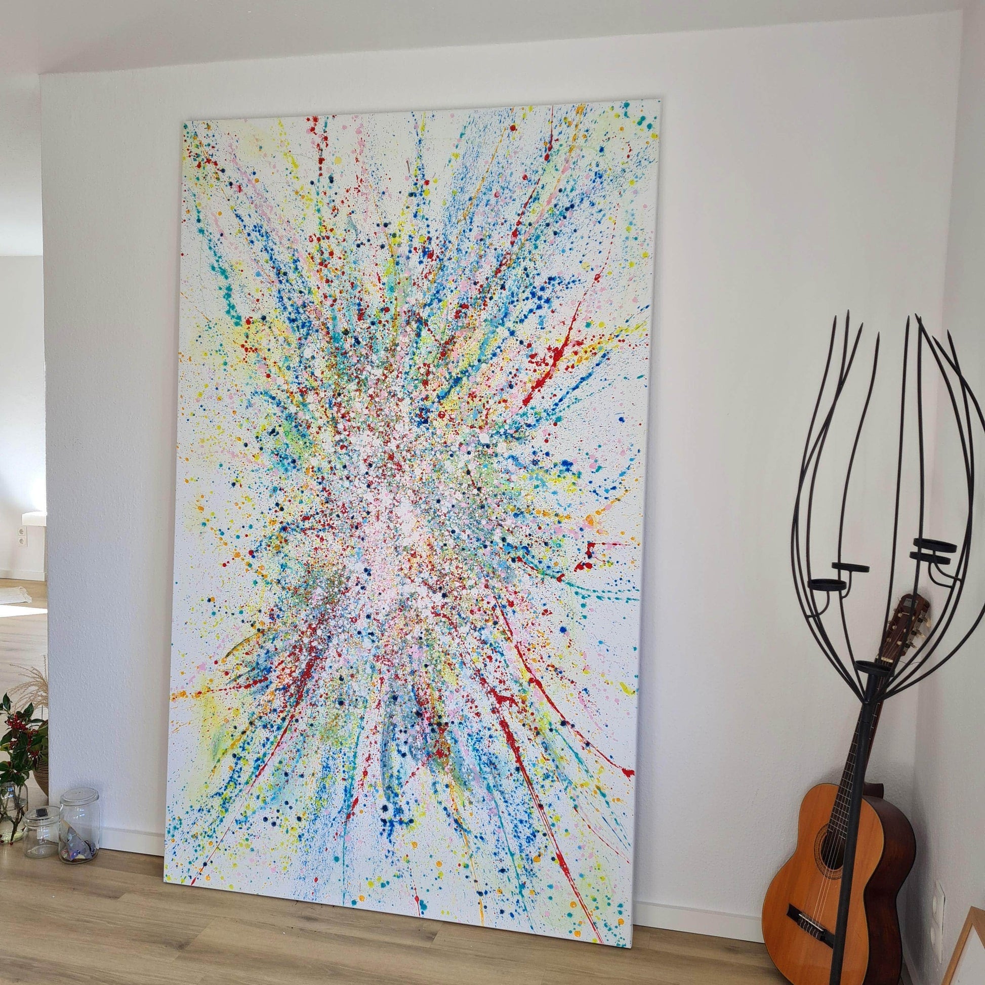 Auftragskunst, abstrakte Bilder, abstraktes gesprenkeltes acrylbild modern abstract art 220 x 130 cm,grosses-wandbilder-bunt, abstrakte Bilder kaufen ,