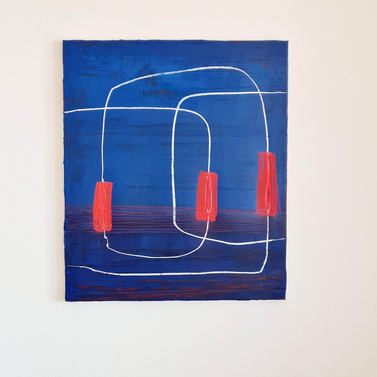 Kraftvolle Harmonie: Ein abstraktes moderndes Gemälde in Blau Rot Abstrakte Bilder & moderne Auftragsmalerei, abstrakte große bilder online kaufen, Auftrags Malere
