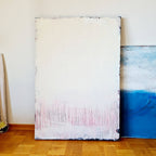 Abstraktes weißes Gemälde – Es Geht Weiter – XXL Kunstwerk als Blickfang im Wohnraum