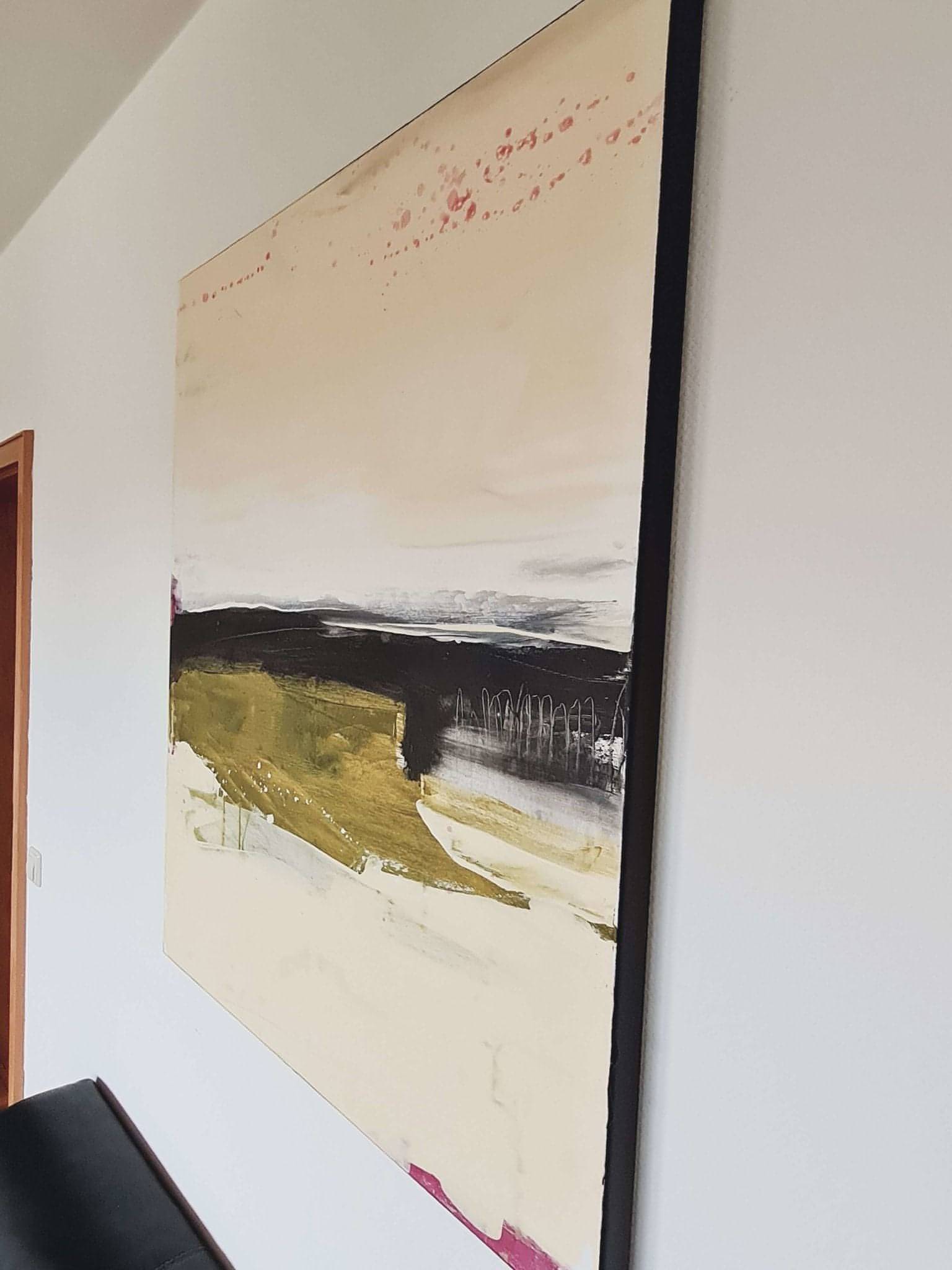 Abstraktes Gemälde in Beige und Olive – Kunst für hohe Räume und große Wände
