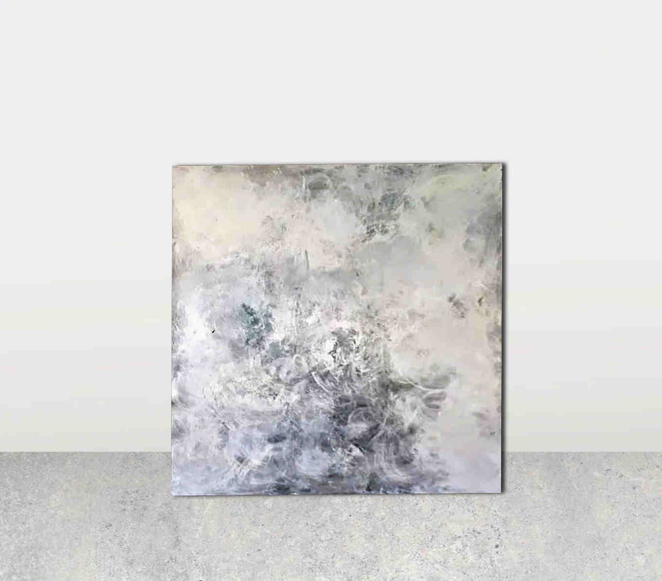  120 x 120 cm / Wolkenhaft / weiss, 140 x 140 cm / Wolkenhaft / weiss, 160 x 160 cm / Wolkenhaft / weiss, 180 x 180 cm / Wolkenhaft / weiss  abstrakte acrylbilder auf leinwand