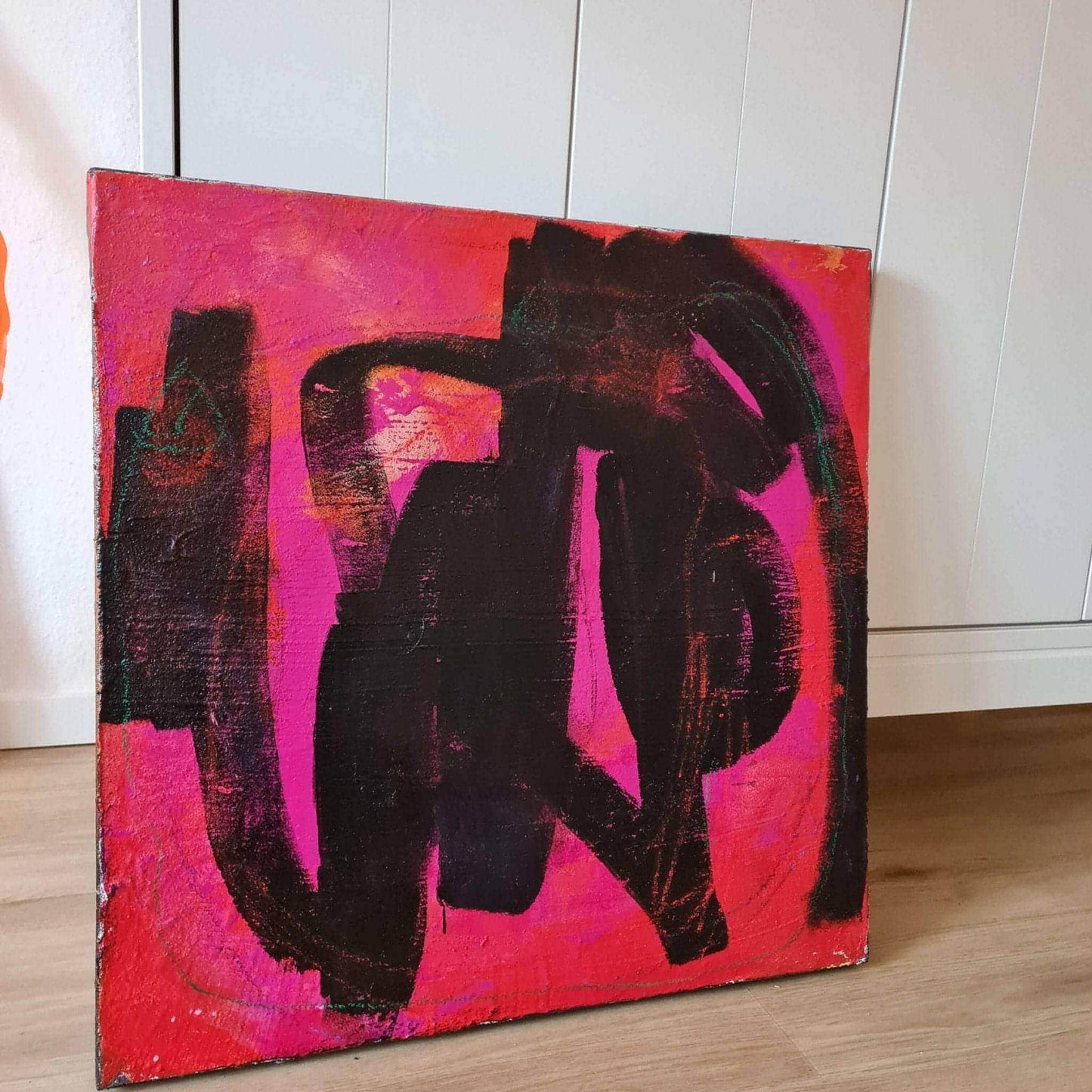 Auftragskunst, abstrakte Bilder, Ein rotes Gemälde für ihren Raum, jetzt in 60 x 60 cm erhältlich - Küßchen,rote-bilder, abstrakte Bilder kaufen ,