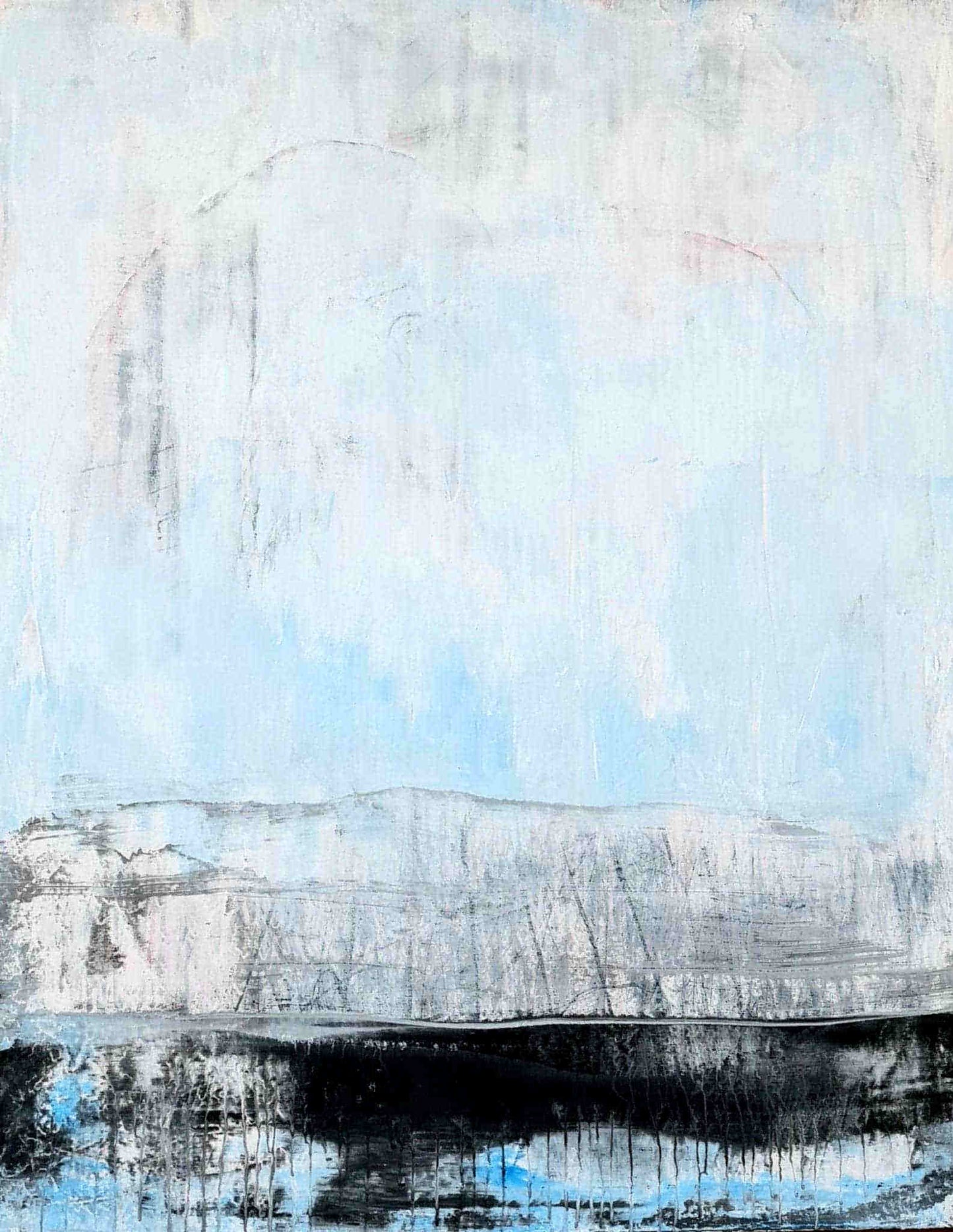 Auftragskunst, abstrakte Bilder, Wandern im Harz: Abstraktes Gemälde in Blau-Weiß als Erinnerung an eine Tour,blaues-bild-berge, abstrakte Bilder kaufen ,