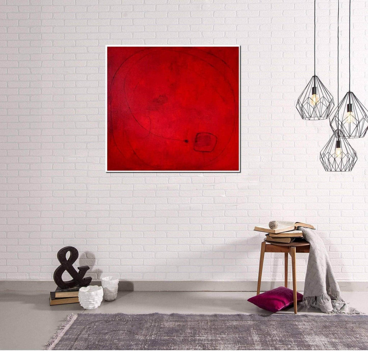  vorhandenes Unikat: Sommerzeit inkl. Schattenfugenrahmen / 120 x 120 cm / rot  abstrakte acrylbilder auf leinwand