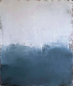 Ein Ausweg" von Conny Wachsmann besticht durch raue Textur und einen Farbverlauf von Paynesgrau bis Off-White, der dem Gemälde eine neblige, atmosphärische Wirkung verleiht.