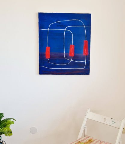 Kraftvolle Harmonie: Ein abstraktes moderndes Gemälde in Blau Rot Abstrakte Bilder & moderne Auftragsmalerei, abstrakte große bilder online kaufen, Auftrags Malere