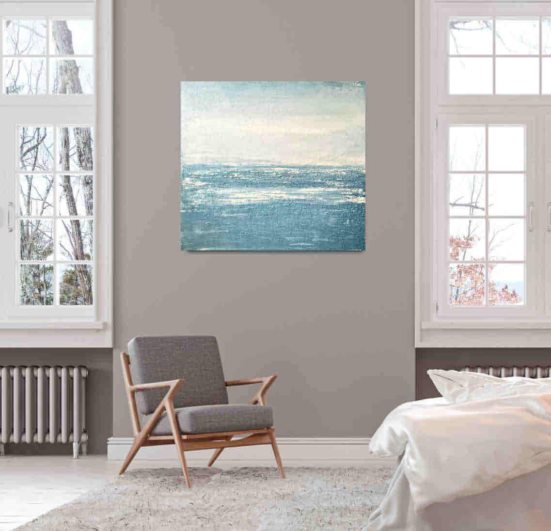 Auftragskunst, abstrakte Bilder, Abstraktes maritimes Gemälde in Blautönen Küstennebel,blaues-bild-mit-wellen-auftragsmalerei, abstrakte Bilder kaufen ,