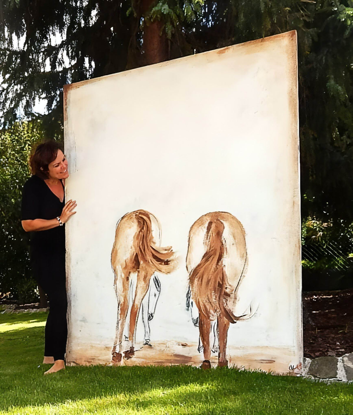 Elterliche Fürsorge – modernes Leinwandbild, Detailansicht Motiv 1.0. Abstraktes Pferdebild im Großformat
Bedeutungsvolles Kunstwerk: Dieses abstrakte Gemälde verkörpert die ältere Fürsorge 