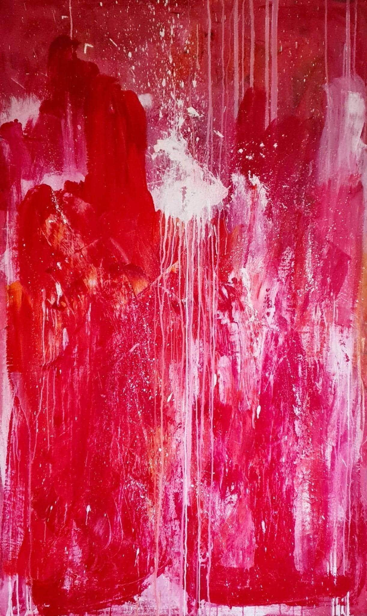 115 x 185 cm - inkl. Schattenfugenrahmen / Ideenrunde / rot  abstrakte acrylbilder auf leinwand