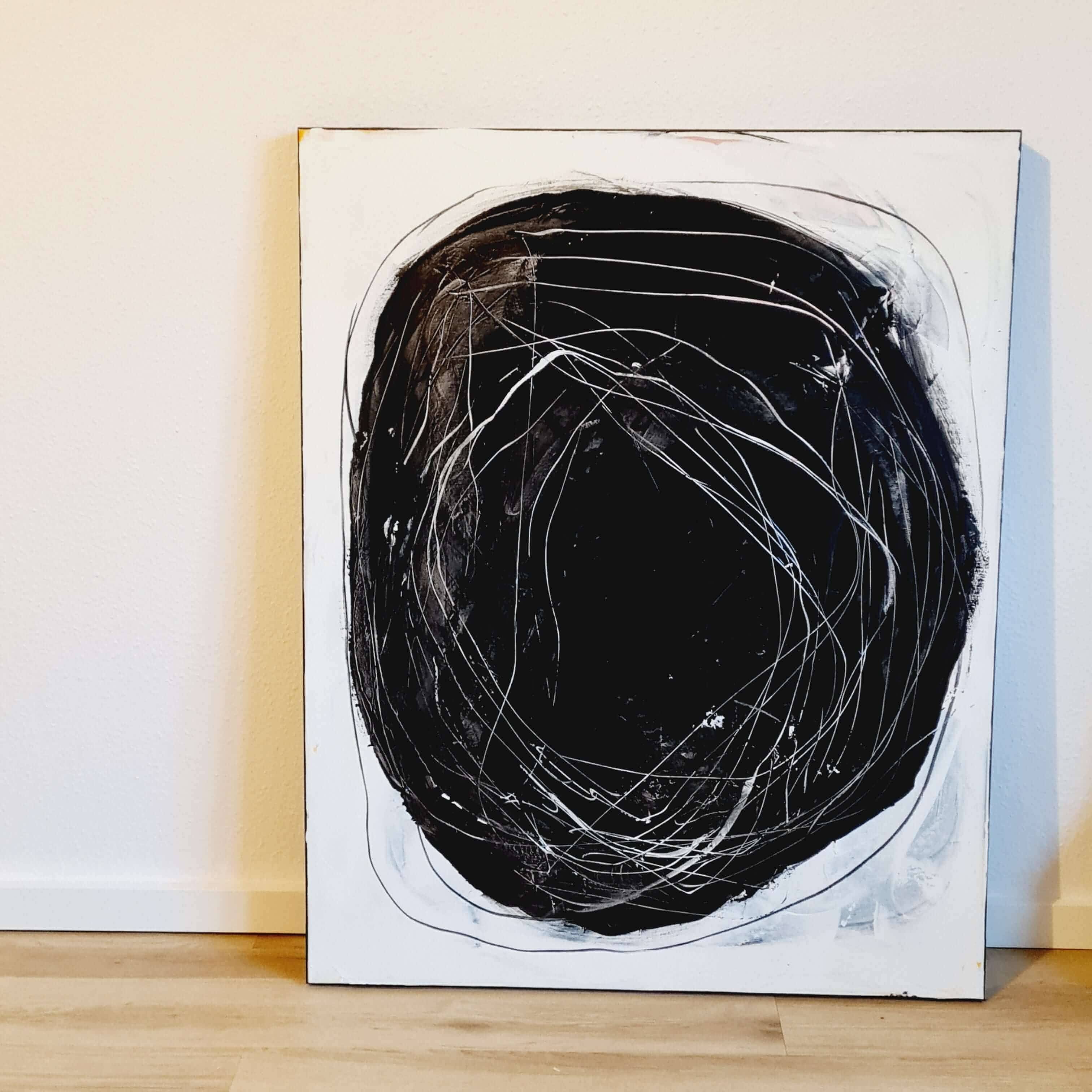 Abstraktes Gemälde Weiß – Schwarzweisse-modernde-bilder – Moderne Kunst für offene Wohnbereiche