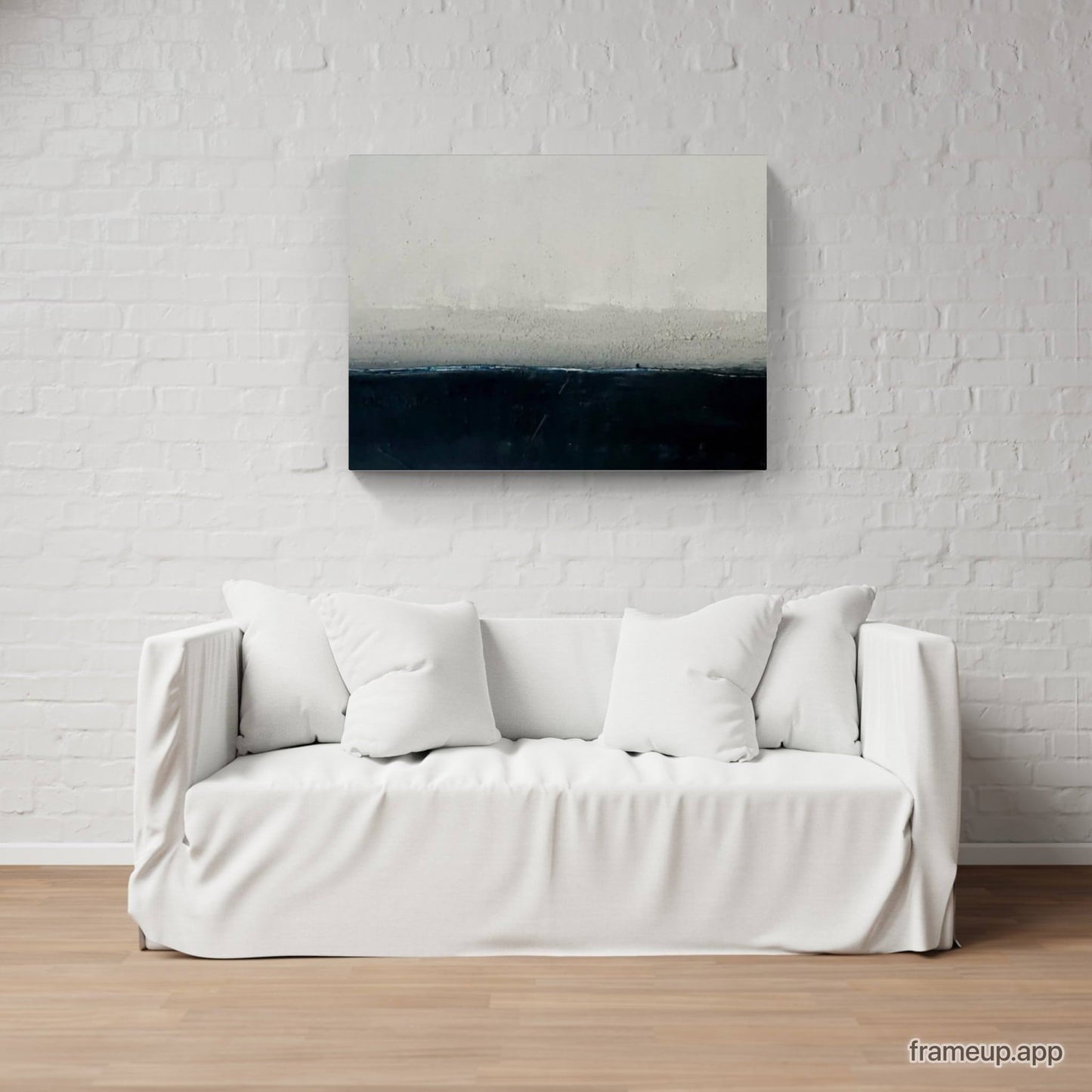 Ruhige Landschaft in Schwarz-Weiß: Ein minimalistisches Gemälde mit morgendlichem Nebel Abstrakte Bilder & moderne Auftragsmalerei, abstrakte große bilder online kaufen, Auftrags Malere