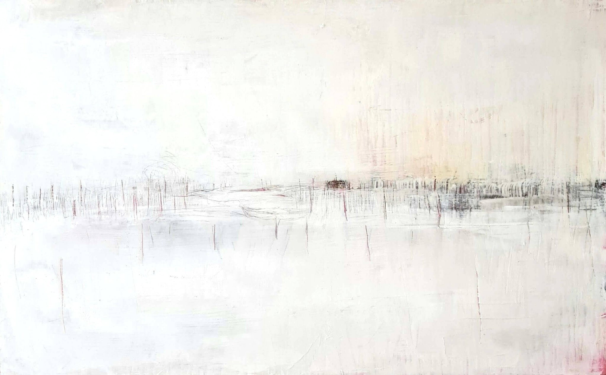 Genau nach Plan – modernes Leinwandbild, Detailansicht Motiv 1.0. Dieses abstrakte Kunstwerk mit den Maßen 100 x 160 cm setzt elegante Grau- und Weißtöne ein, die harmonische Formen und 
