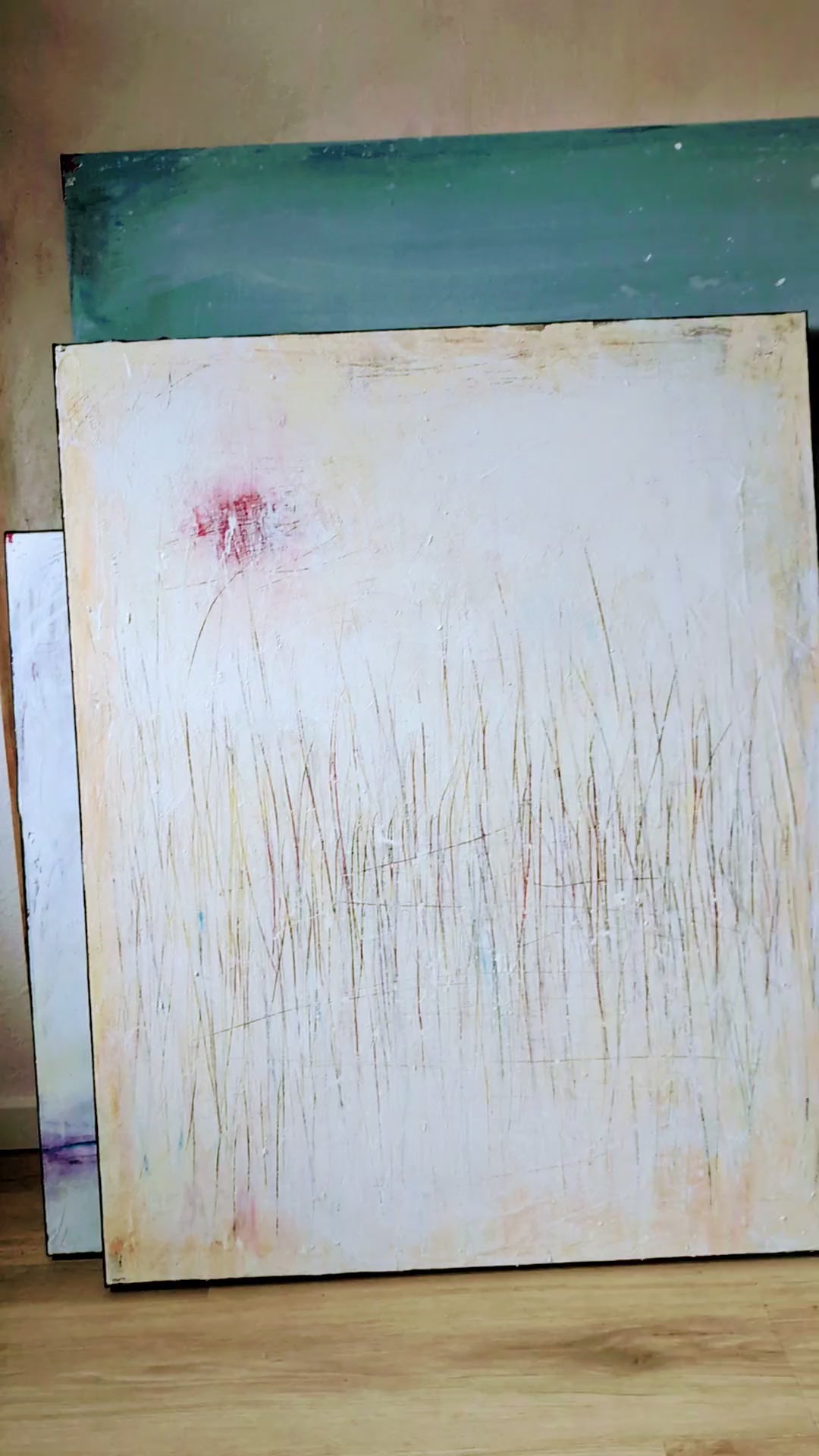 Neu!!! Abstraktes Gemälde – Gedankenregen Creme