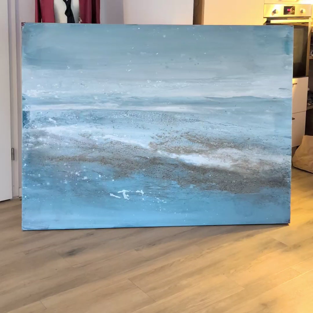 Abstrakte Kunst in Blau, zeitgenössisches Leinwandbild für Wohnzimmer