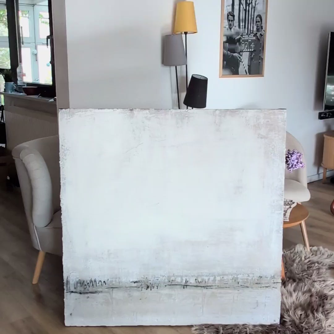 Weißes Strukturbild 100 x 100 cm Einzelstück für Arbeitszimmer