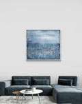 Abstraktes blaues Gemälde – Winterplatz – Kunst für hohe Räume und große Wände