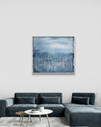 Abstraktes blaues Gemälde – Winterplatz – Kunst für hohe Räume und große Wände