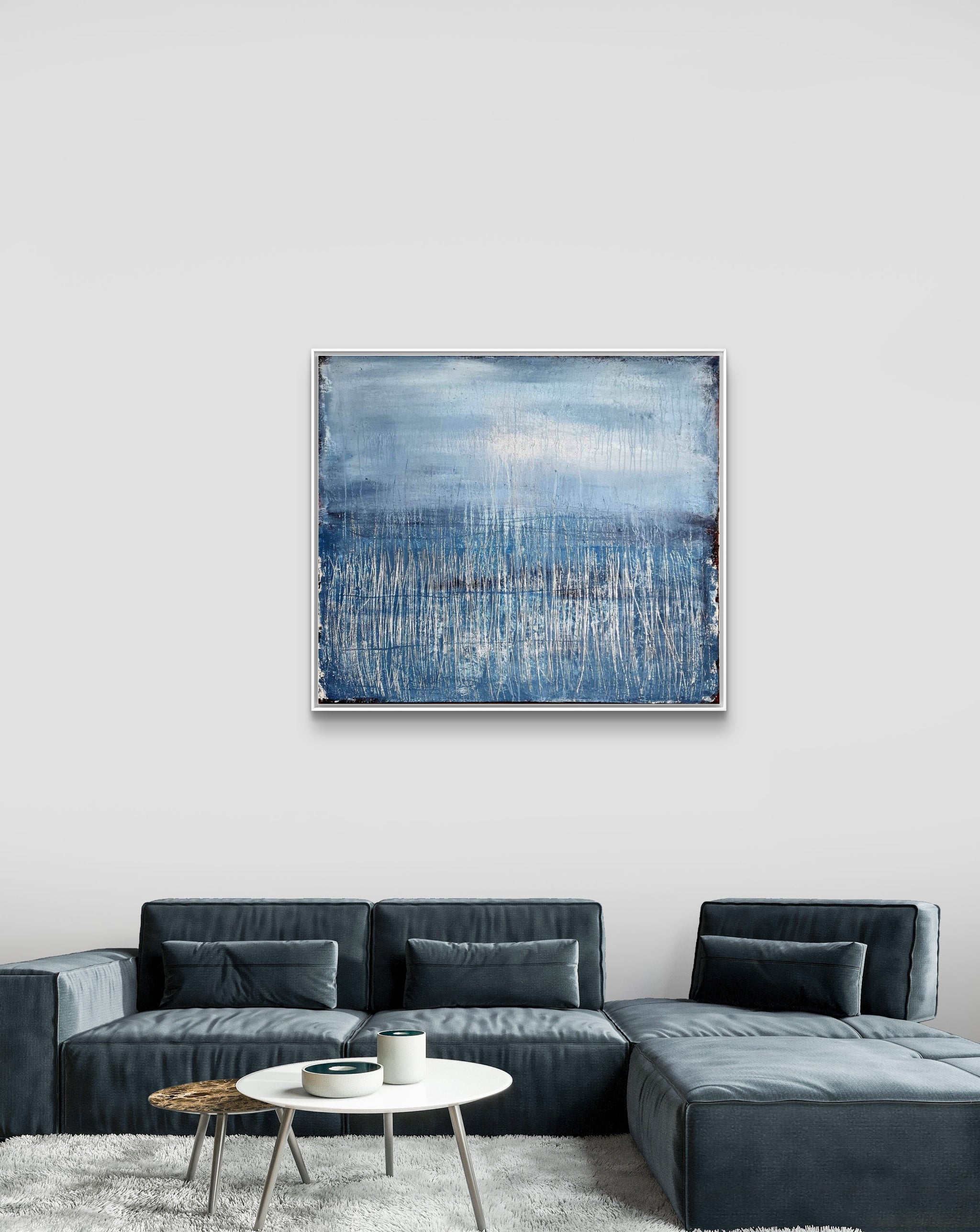 Abstraktes blaues Gemälde – Winterplatz