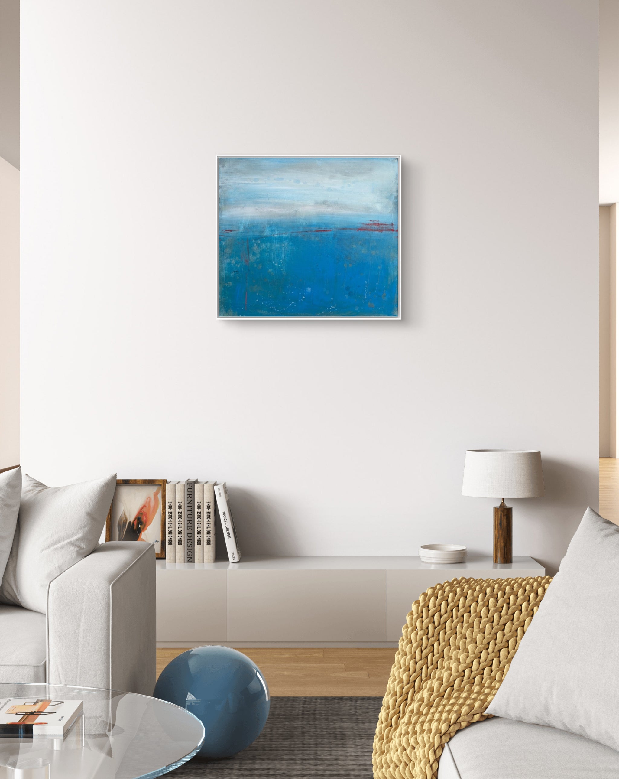 Blaues Bild Horizont der Resonanz – sofort versandbereites Leinwandbild in nan, großes Kunstwerk für moderne Wohnräume