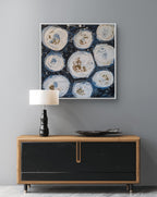 Schwarz-weiß Bild - Weltenbummler – Größe & Format – natur; blau; beige; geometrisches abstraktes Originalgemälde – stabile Gesamtwirkung – sichere Raumwirkung – direkt verfügbares Original