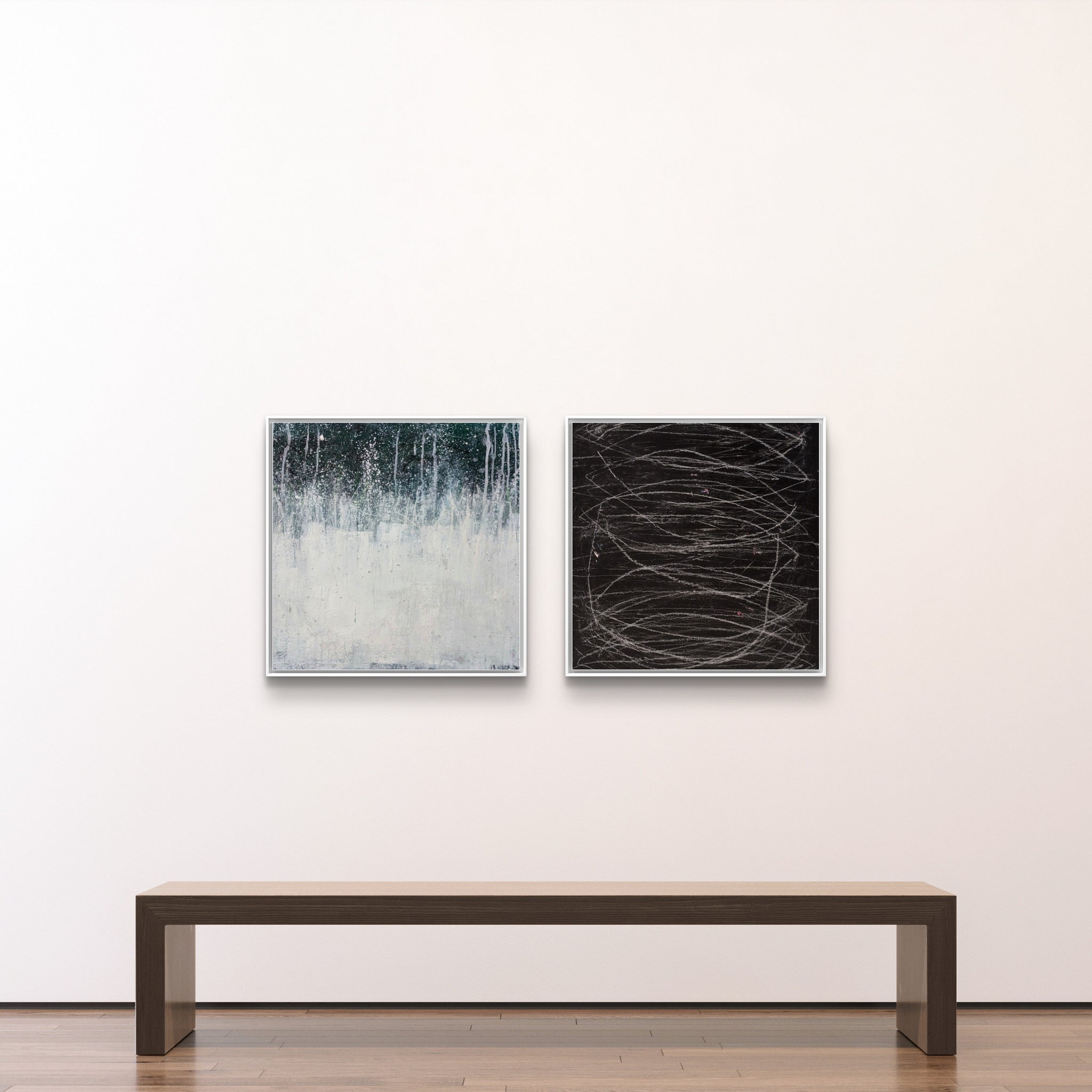 Bilder Duo in grün weiss und schwarz – sofort versandbereites Leinwandbild in nan, großes Kunstwerk für moderne Wohnräume