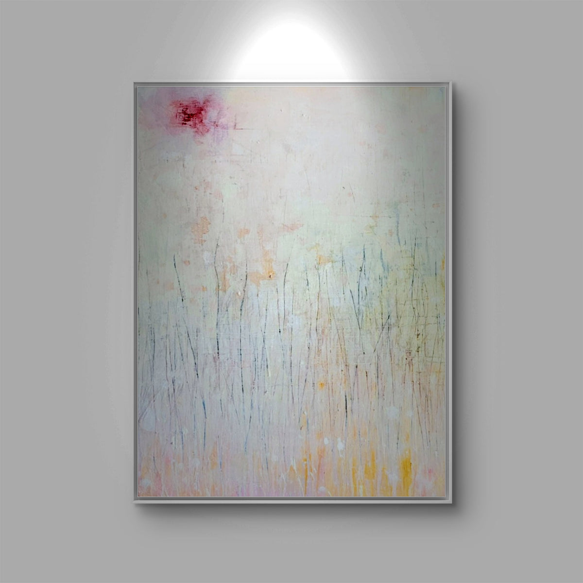 Gedankenregen – Identität des Werks – blau; natur; rosaes abstraktes Originalgemälde – ruhige Gesamtwirkung – poetische Grundstimmung – direkt verfügbares Original