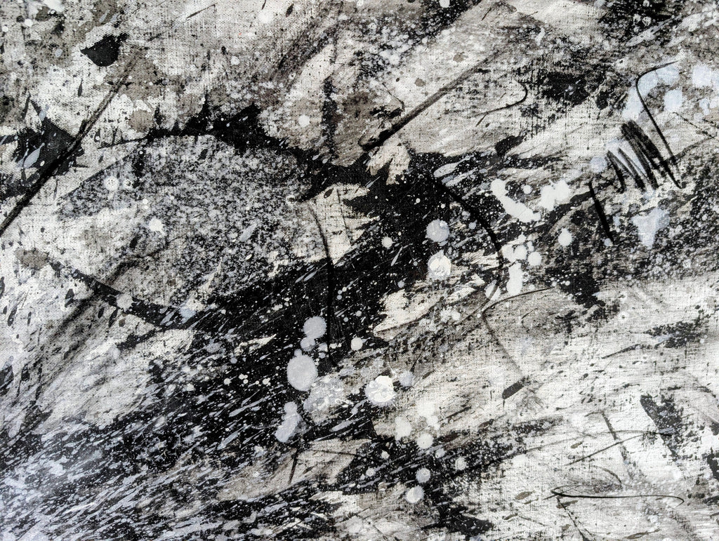 Urknall – Großes abstraktes Schwarz-Weiß Gemälde (240 × 140 cm) als Auftragsarbeit
