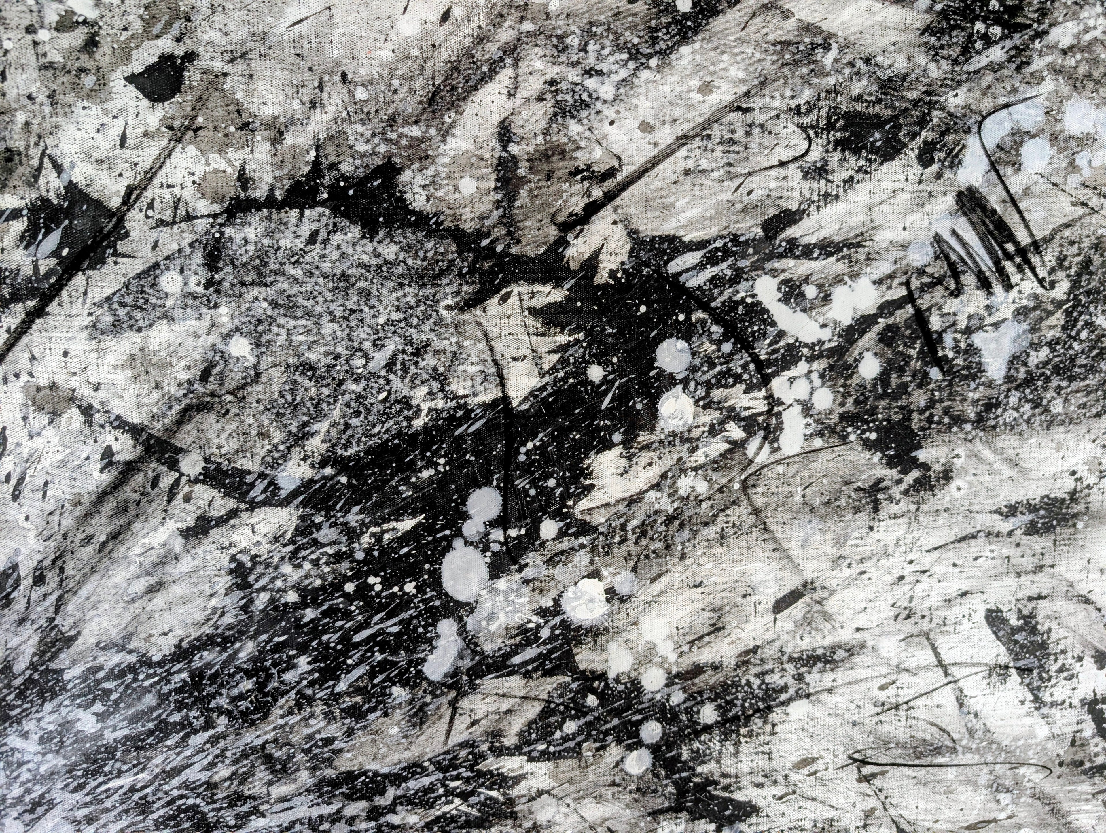 Urknall – Großes abstraktes Schwarz-Weiß Gemälde (240 × 140 cm) als Auftragsarbeit – XXL Kunstwerk als Blickfang im Wohnraum