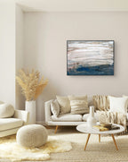 Blau weißes Bild - Gezeitenstille inkl. Schattenfugenrahmen