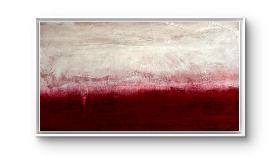 Abstraktes Gemälde Weiß – Zwischen Himmel Und Erde - Bild Weinrot Weiß – Großes Gemälde in modernem Wohnzimmer