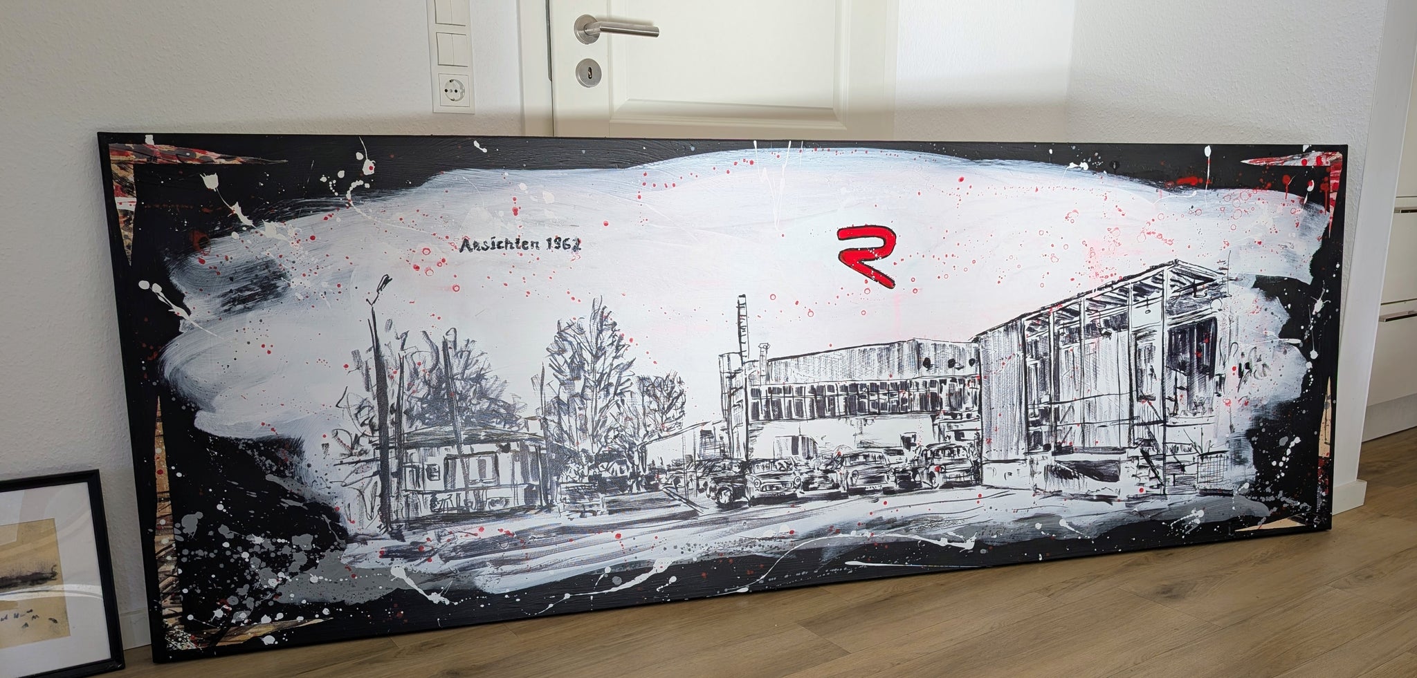 Kunst für Unternehmen individuell persönlich – Abstrakte Wandkunst über Sofa