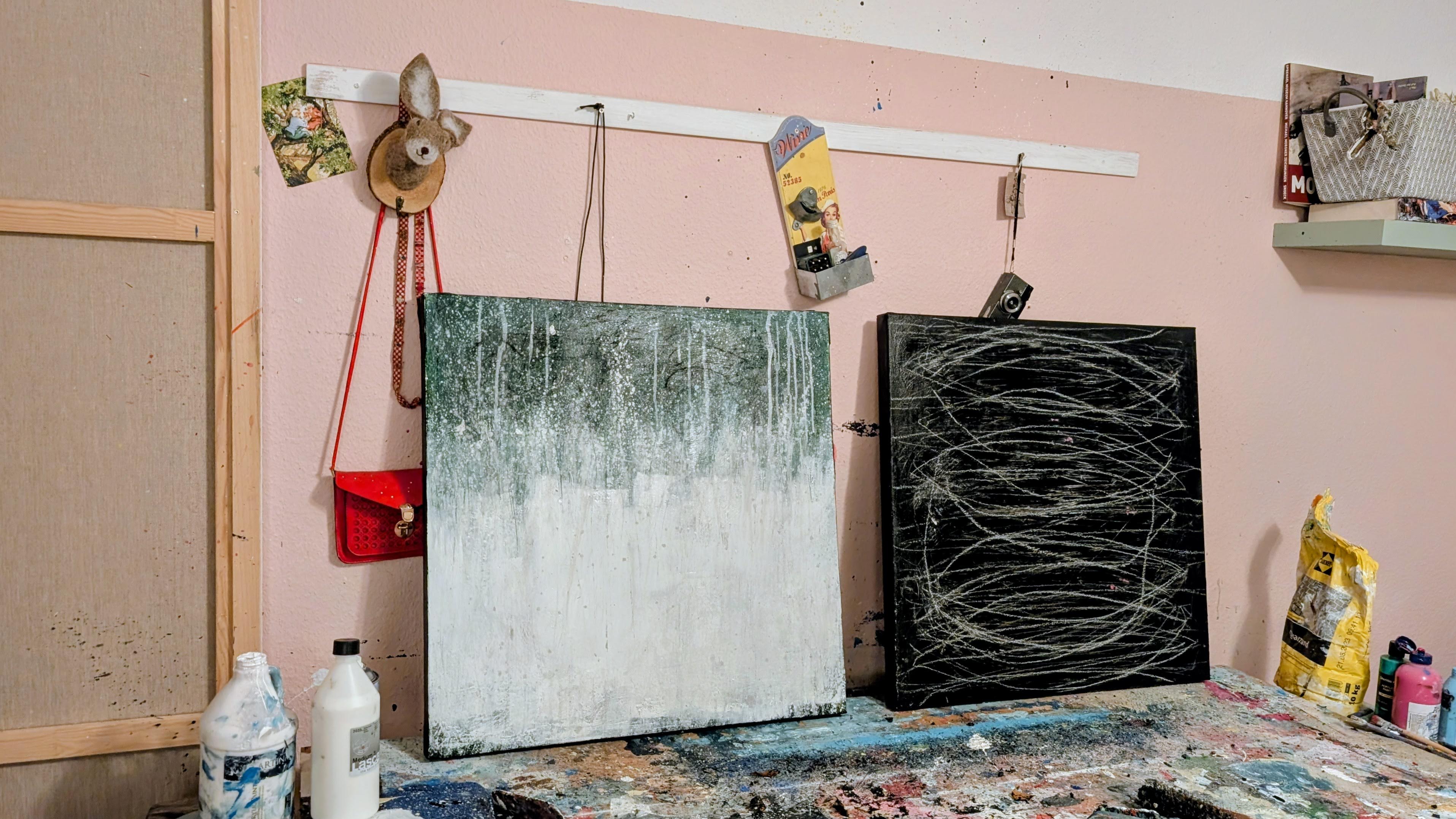 Bilder Duo in grün weiss und schwarz